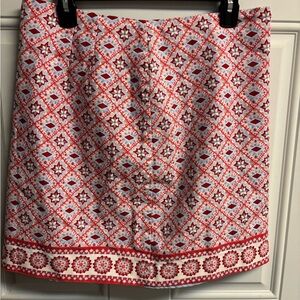 Talbots Red and White Printed Mini Skirt
